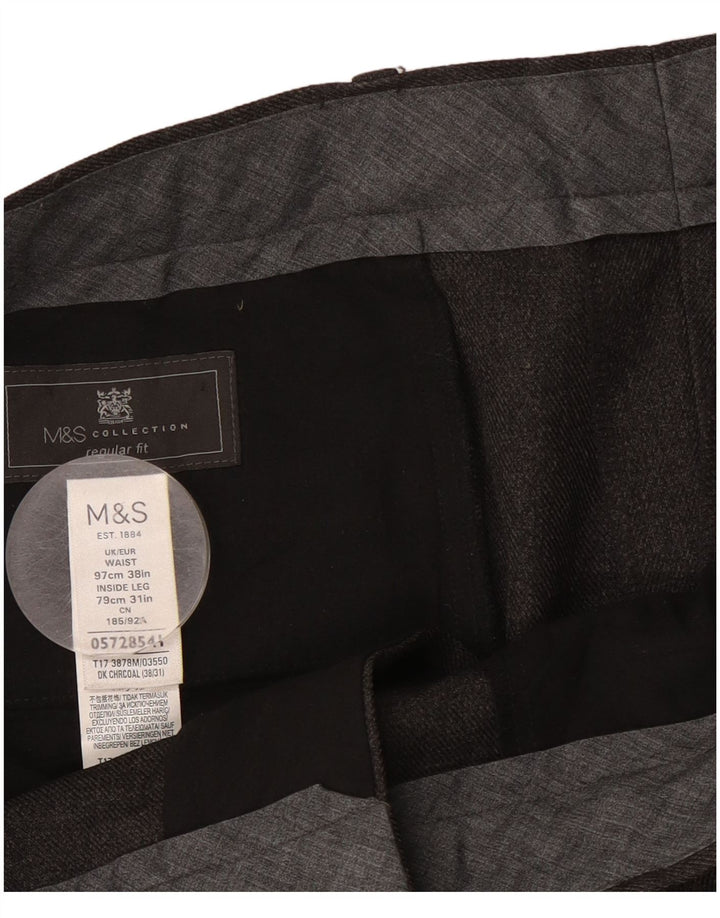 Calça masculina regular reta Marks & Spencer W38 L31 poliéster cinza