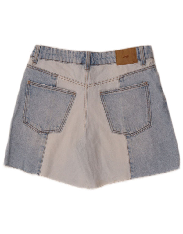 Shorts jeans femininos Zara 11-12 anos W26 azul colorblock algodão