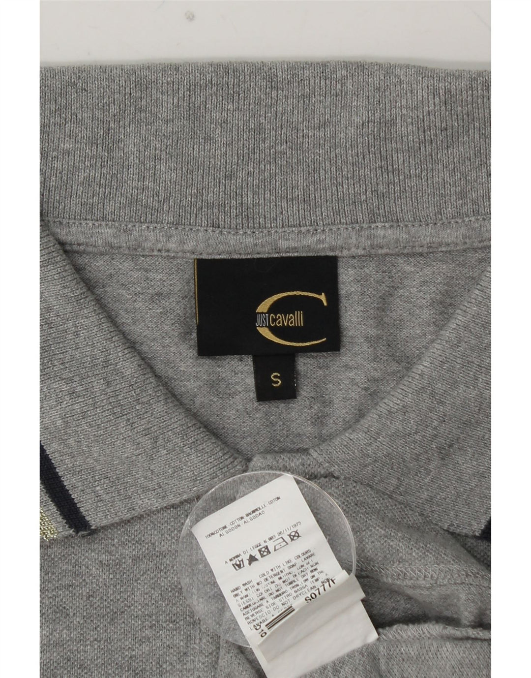 JUST CAVALLI Camisa polo feminina gráfica de manga comprida Reino Unido 10 algodão cinza pequeno