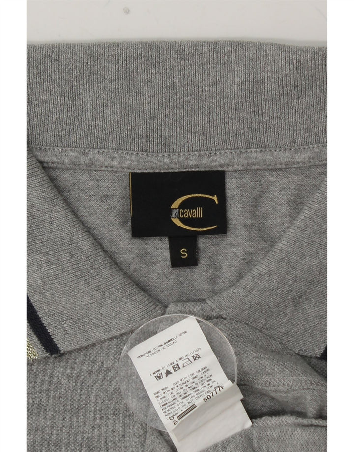 JUST CAVALLI Camisa polo feminina gráfica de manga comprida Reino Unido 10 algodão cinza pequeno