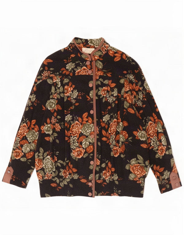 Suéter cardigã feminino oversized Alexia IT 50 XL lã floral cinza