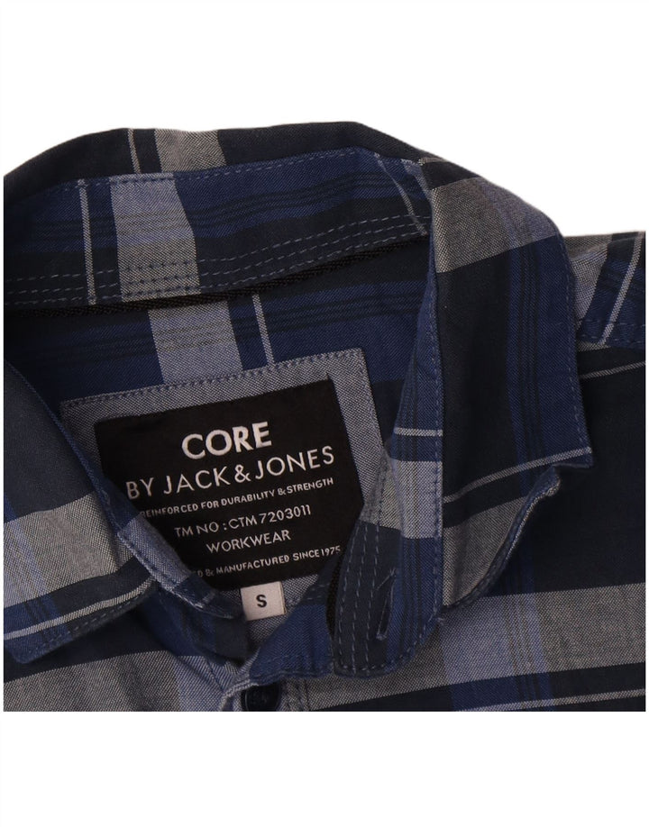Camisa masculina Jack & Jones pequena xadrez azul marinho de algodão