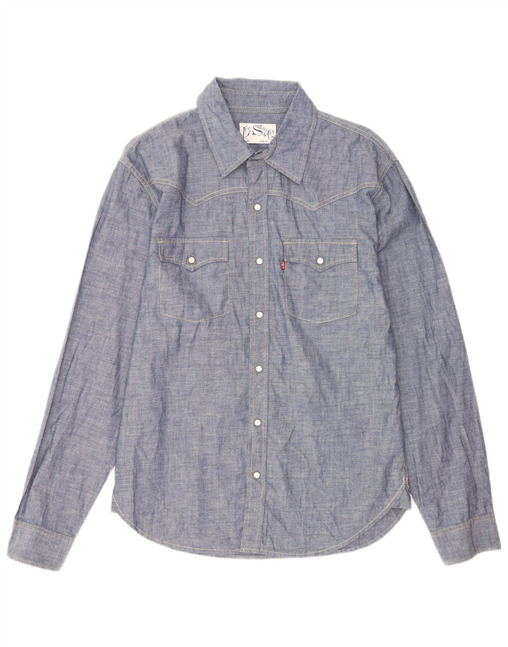 Camisa masculina Levi's de algodão manchado azul médio