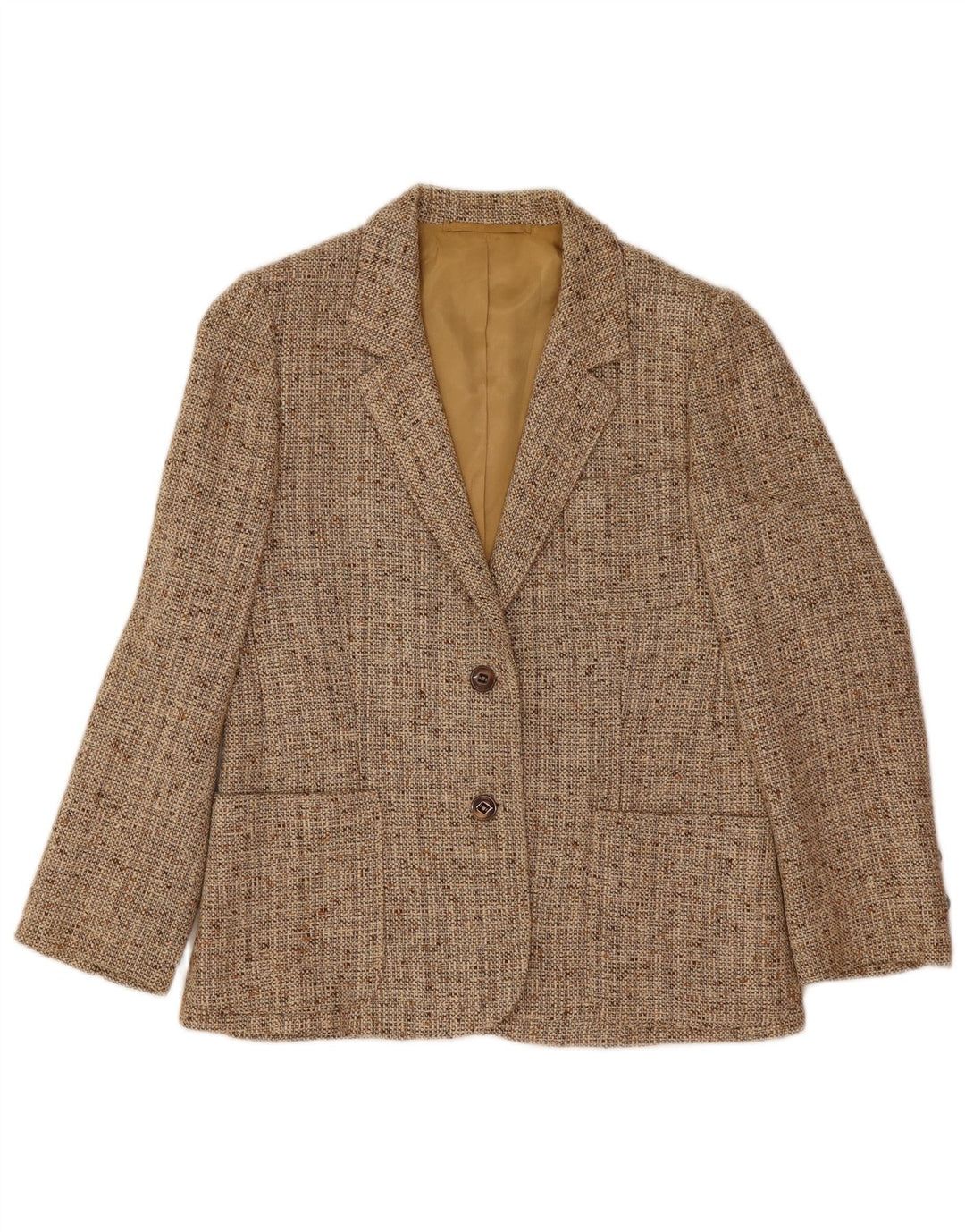 Jaqueta blazer feminina vintage com 2 botões Reino Unido 10 pequena bege manchada