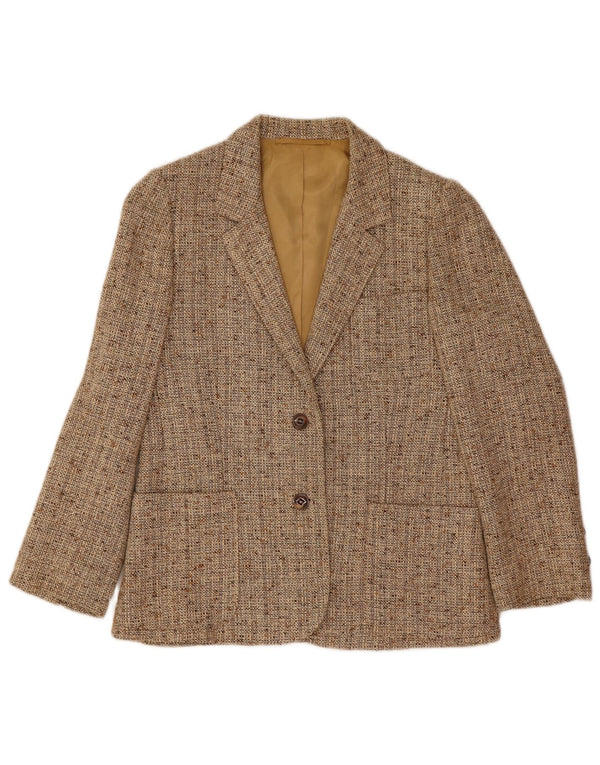 Jaqueta blazer feminina vintage com 2 botões Reino Unido 10 pequena bege manchada