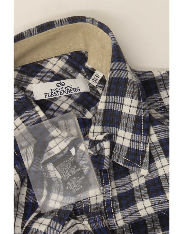 Camisa masculina de flanela Egon Furstenberg tamanho 40 15 3/4 xadrez azul médio