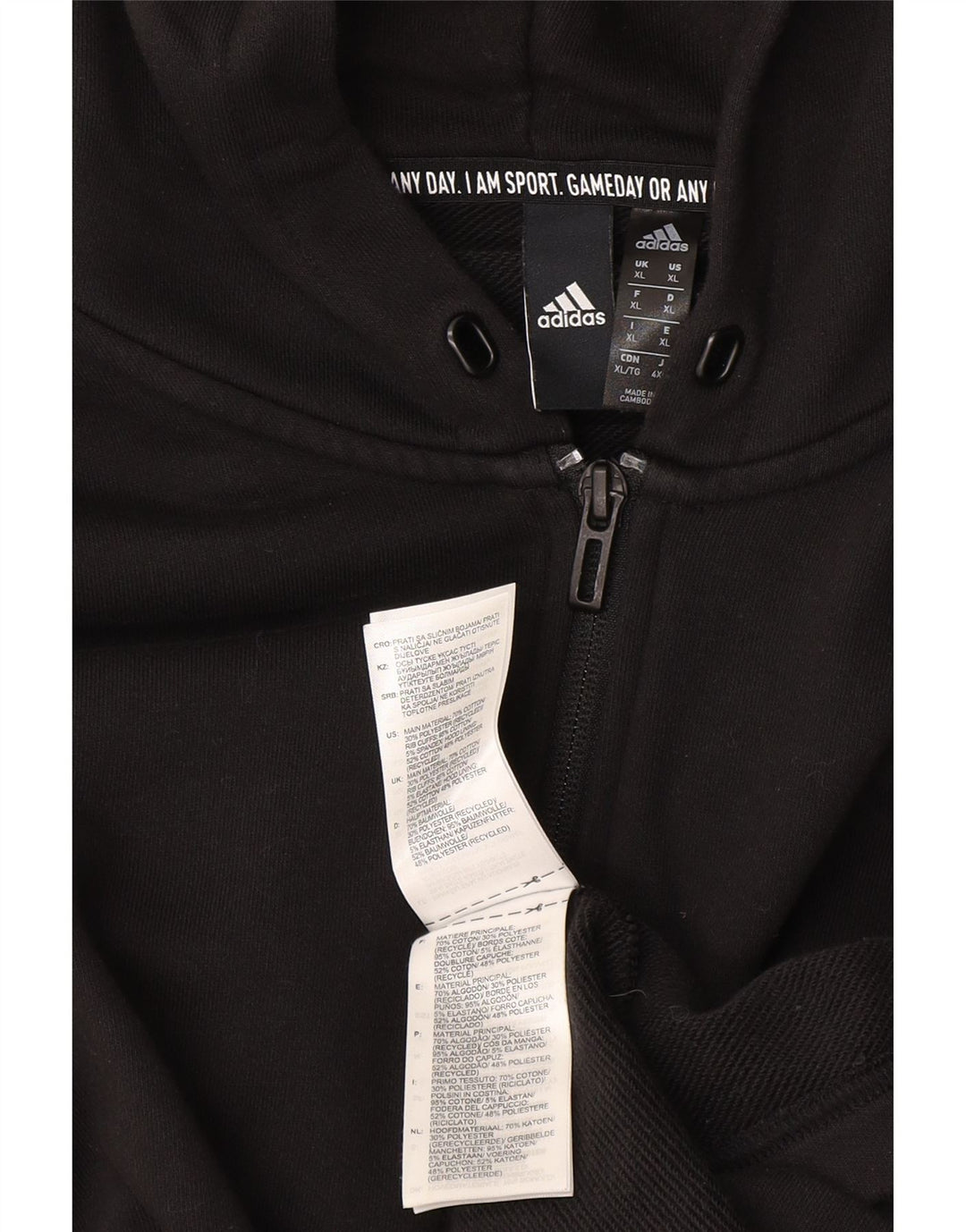 Adidas masculino zip moletom com capuz XL algodão preto