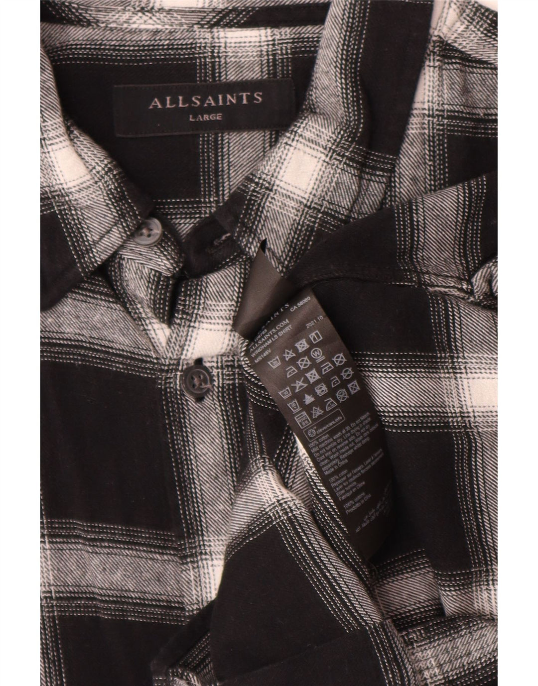 Camisa masculina de flanela All Saints grande algodão xadrez preto