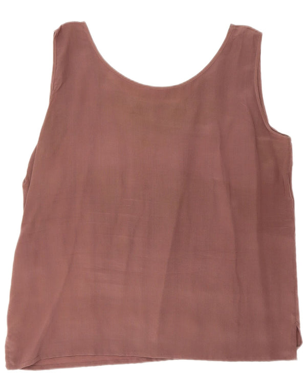 Blusa feminina vintage sem mangas Top UK 18 XL seda marrom