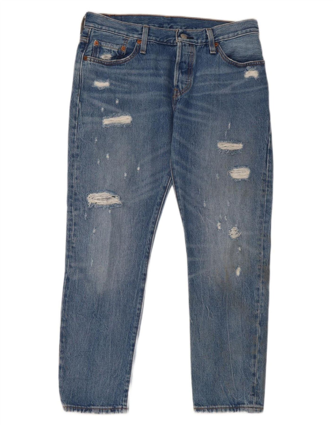 Calça Jeans Levis Feminina 501 Distressed Straight W28 L32 Azul Algodão