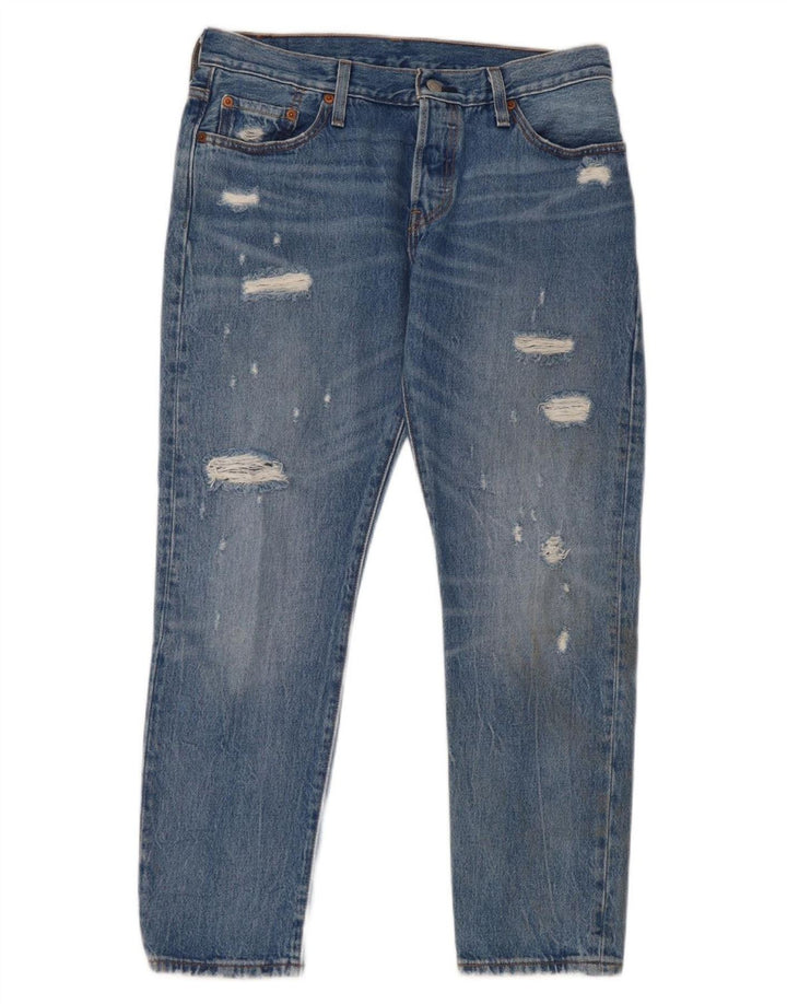 Calça Jeans Levis Feminina 501 Distressed Straight W28 L32 Azul Algodão