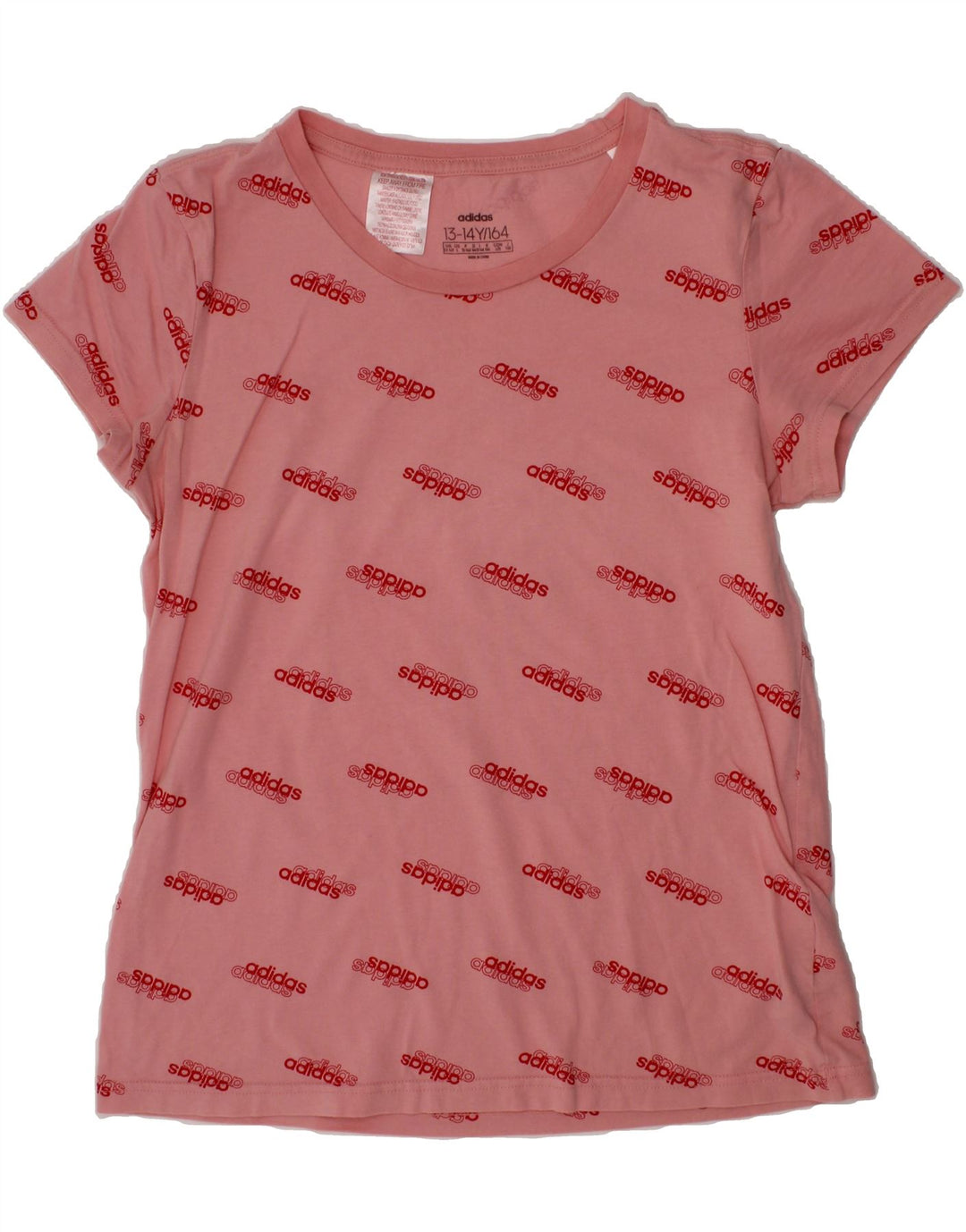 ADIDAS Girls Graphic T-Shirt Top 13-14 Years Pink Cotton Vintage Adidas and Second-Hand Adidas from Messina Hembry 