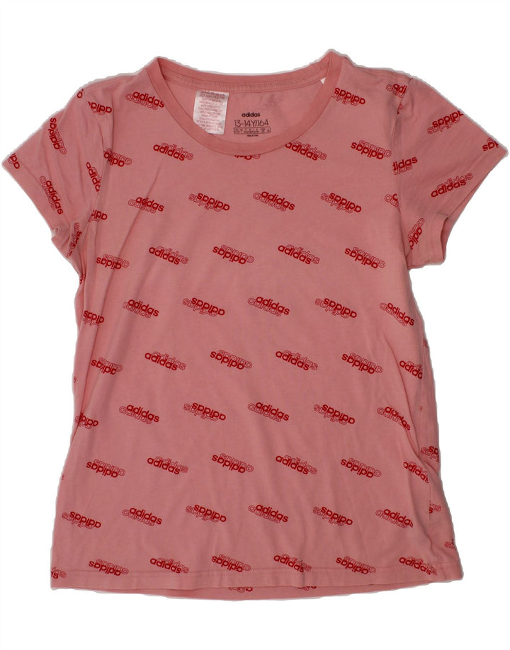 ADIDAS Girls Graphic T-Shirt Top 13-14 Years Pink Cotton Vintage Adidas and Second-Hand Adidas from Messina Hembry 