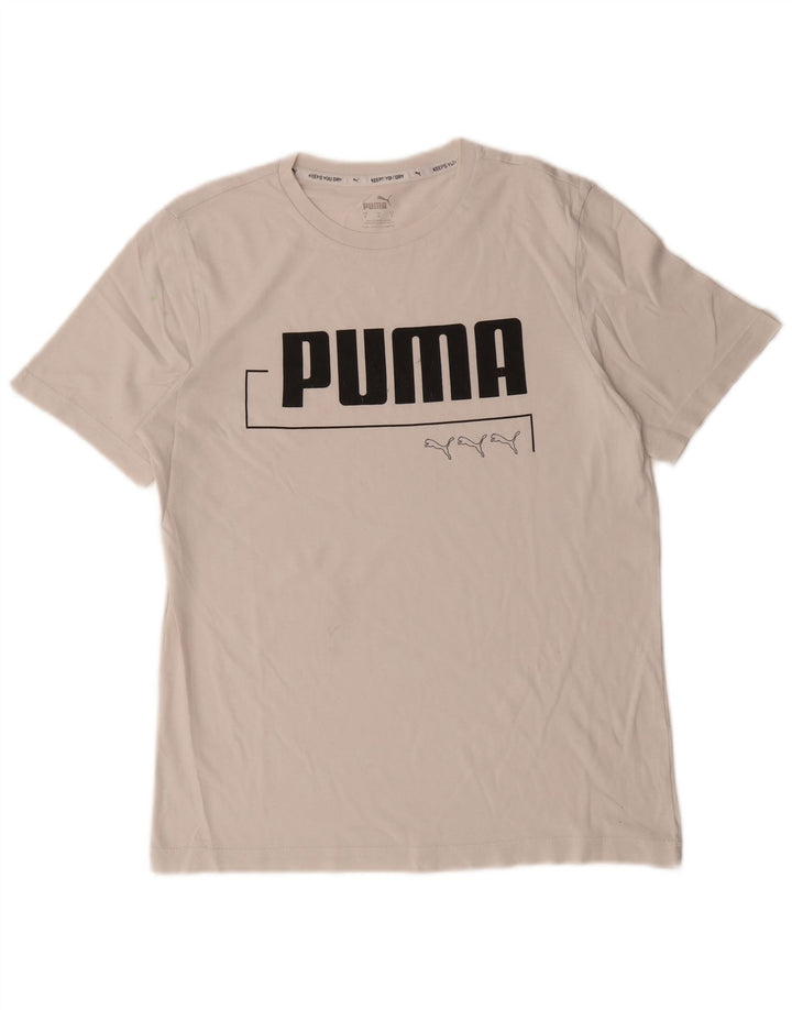 Puma Mens Graphic T-Shirt Top Pequeno Algodão Branco