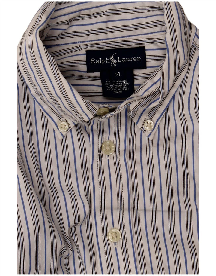 Camisa masculina Ralph Lauren tamanho 14 pequeno algodão listrado branco