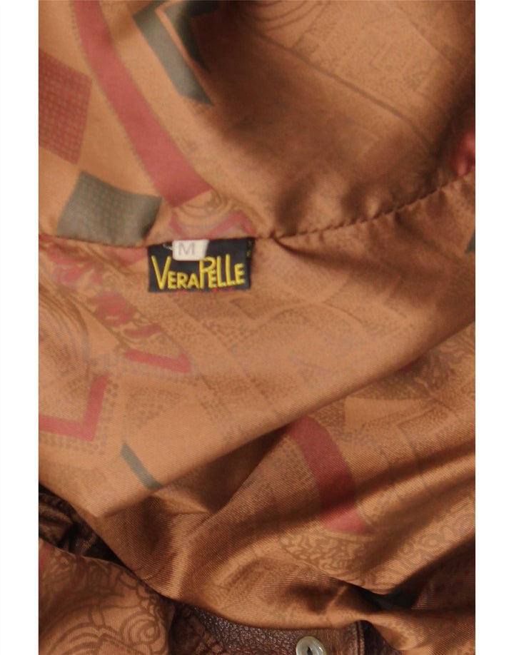 Jaqueta de couro vintage feminina grande Reino Unido 14 marrom médio tie-dye