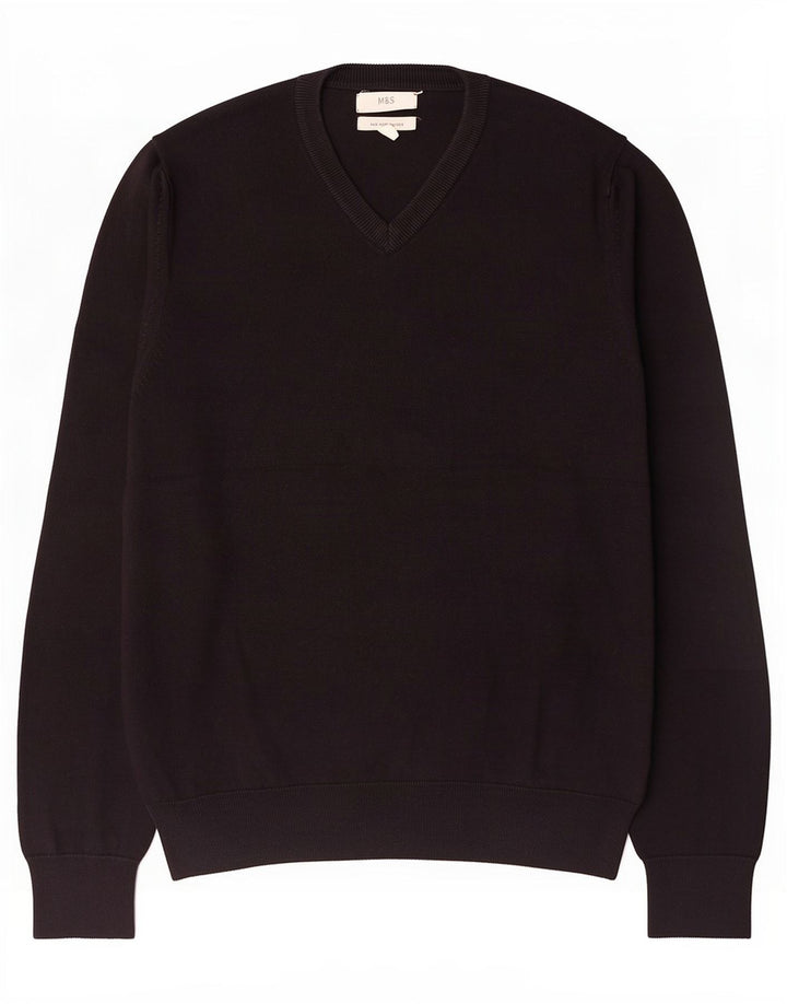 Suéter masculino com decote em V da Marks & Spencer, algodão preto médio