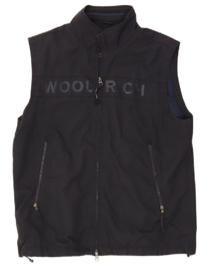 Woolrich masculino gráfico sem mangas agasalho jaqueta grande azul marinho