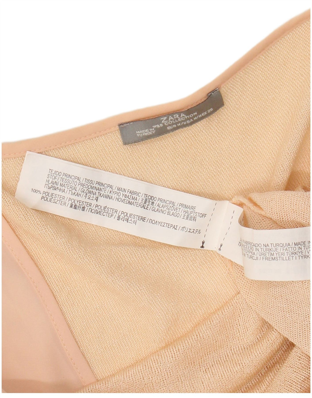 Top feminino Zara manga 3/4 UK 14 poliéster rosa médio