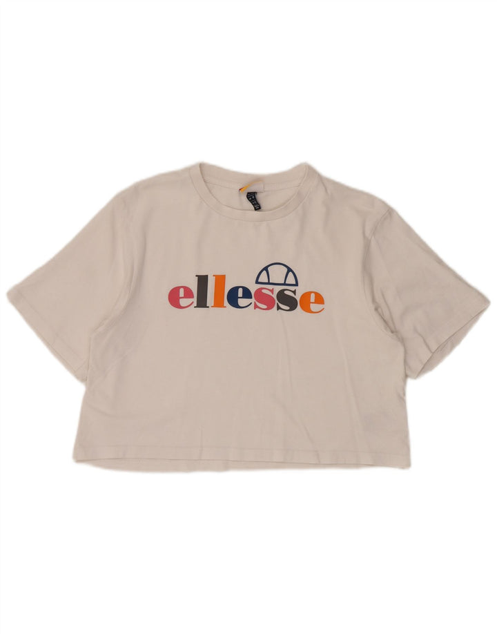 Camiseta feminina ELLESSE com estampa gráfica UK 12 algodão branco médio