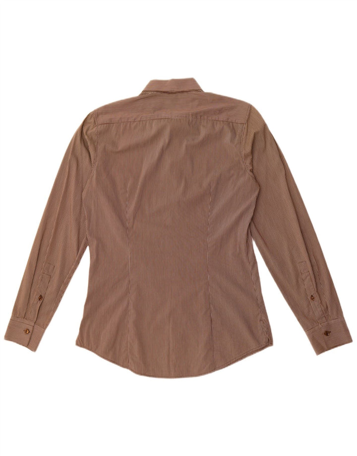 Camisa masculina Benetton pequena xadrez marrom algodão