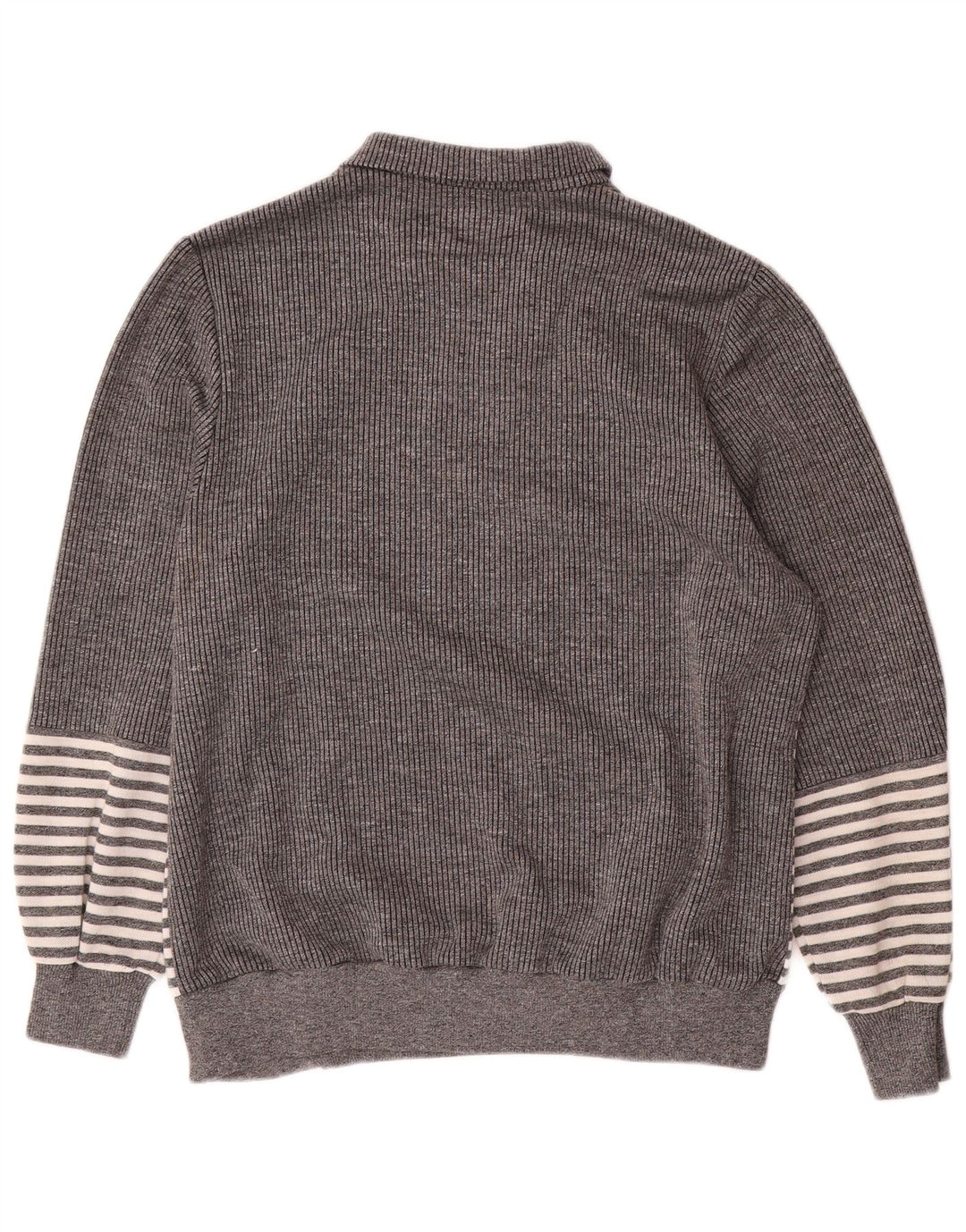 Suéter feminino vintage com gola polo EU 44 XL cinza listrado