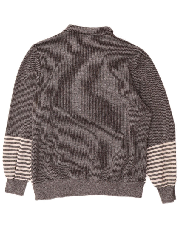 Suéter feminino vintage com gola polo EU 44 XL cinza listrado