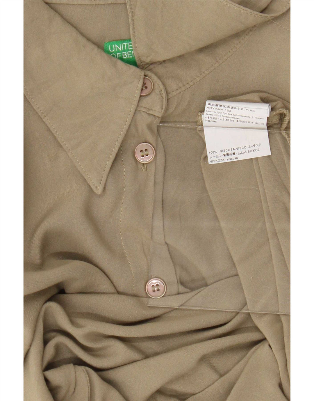 Blusa camisa feminina Benetton Reino Unido 14 viscose verde médio