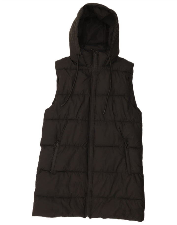 Casaco feminino acolchoado com capuz sem mangas Zara UK 14 poliéster preto médio