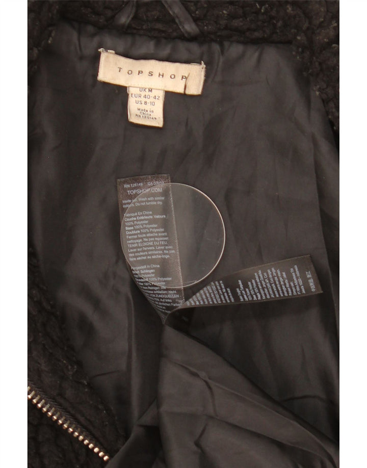 Jaqueta de lã superdimensionada feminina Topshop UK 14 poliéster preto médio