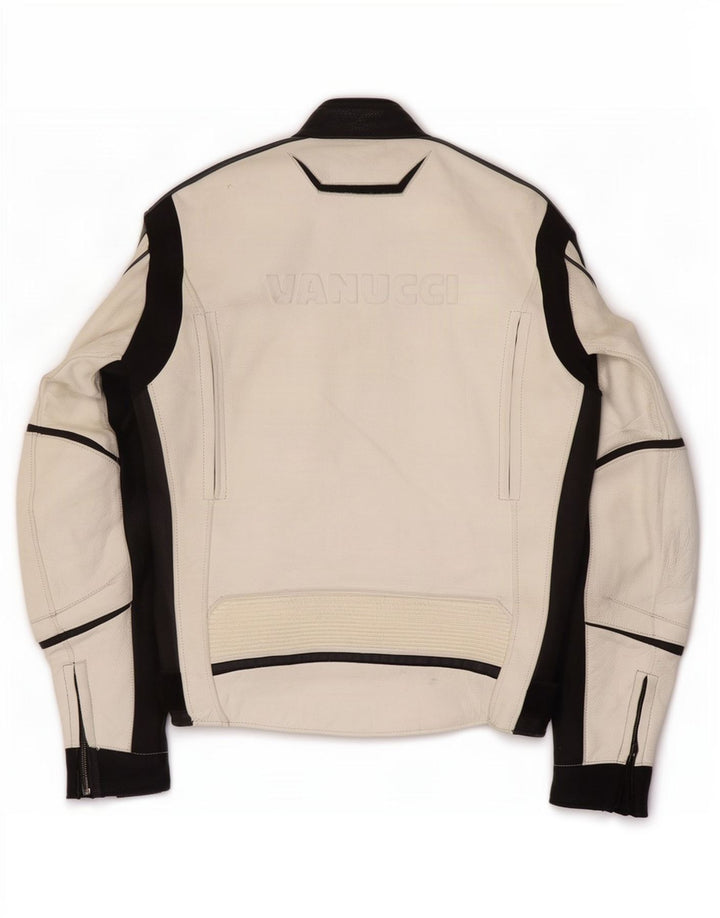 Jaqueta masculina Vanucci de couro gráfico Racer EU 48 pequeno bloco colorido branco