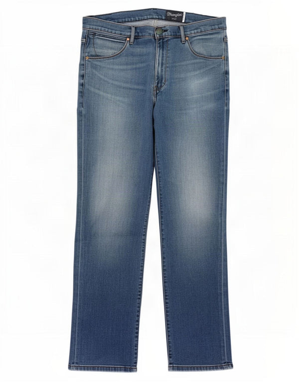 Wrangler Mens Straight Jeans W36 L30 Azul Algodão