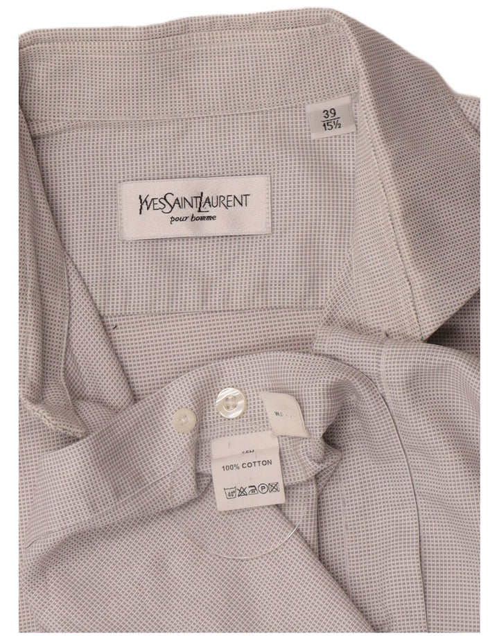 Camisa formal masculina Yves Saint Laurent tamanho 39 15 1/2 xadrez cinza médio