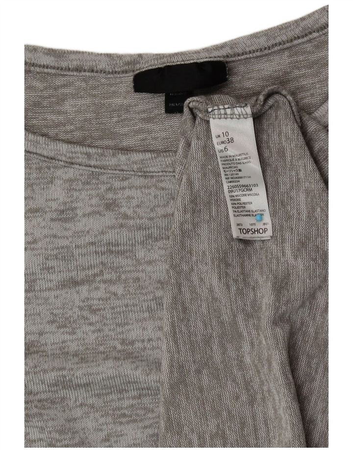Topshop feminino de manga comprida UK 10 viscose manchada cinza pequena