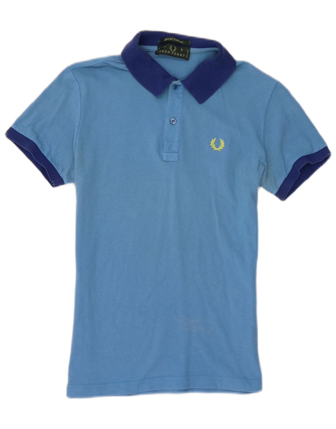 Camisa polo masculina Fred Perry pequena azul algodão