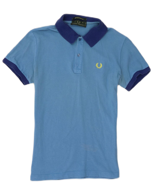 Camisa polo masculina Fred Perry pequena azul algodão