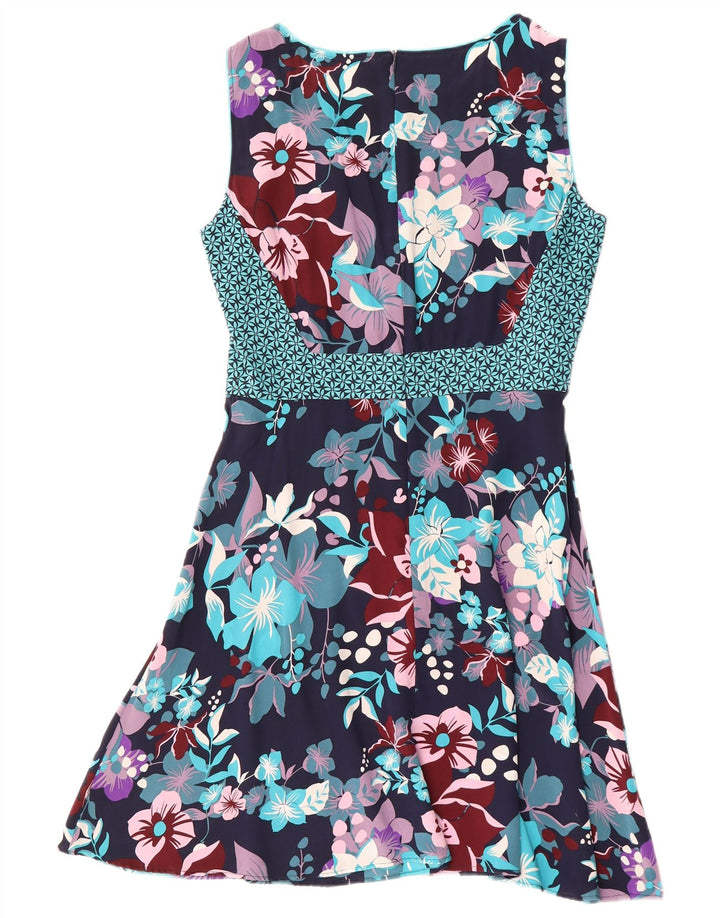 Vestido feminino sem mangas evasê PENNY BLACK Reino Unido 12 médio azul marinho floral