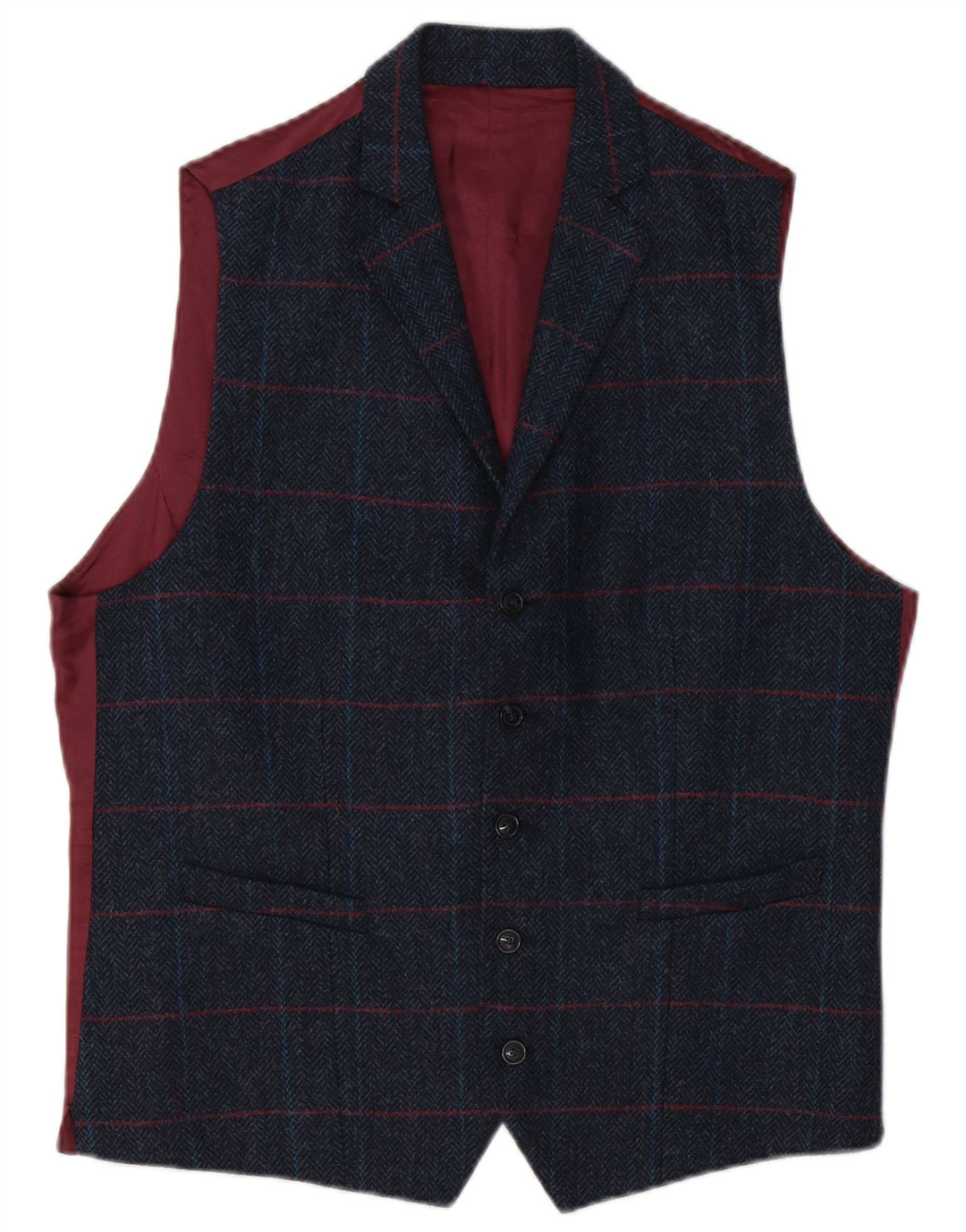 Colete masculino Hawes & Curtis Reino Unido 40 Viscose xadrez azul marinho médio