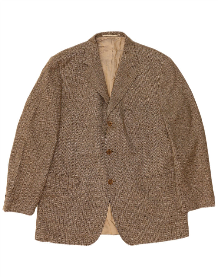 Jaqueta blazer masculina de 3 botões Marks & Spencer UK 42 grande espinha de peixe marrom