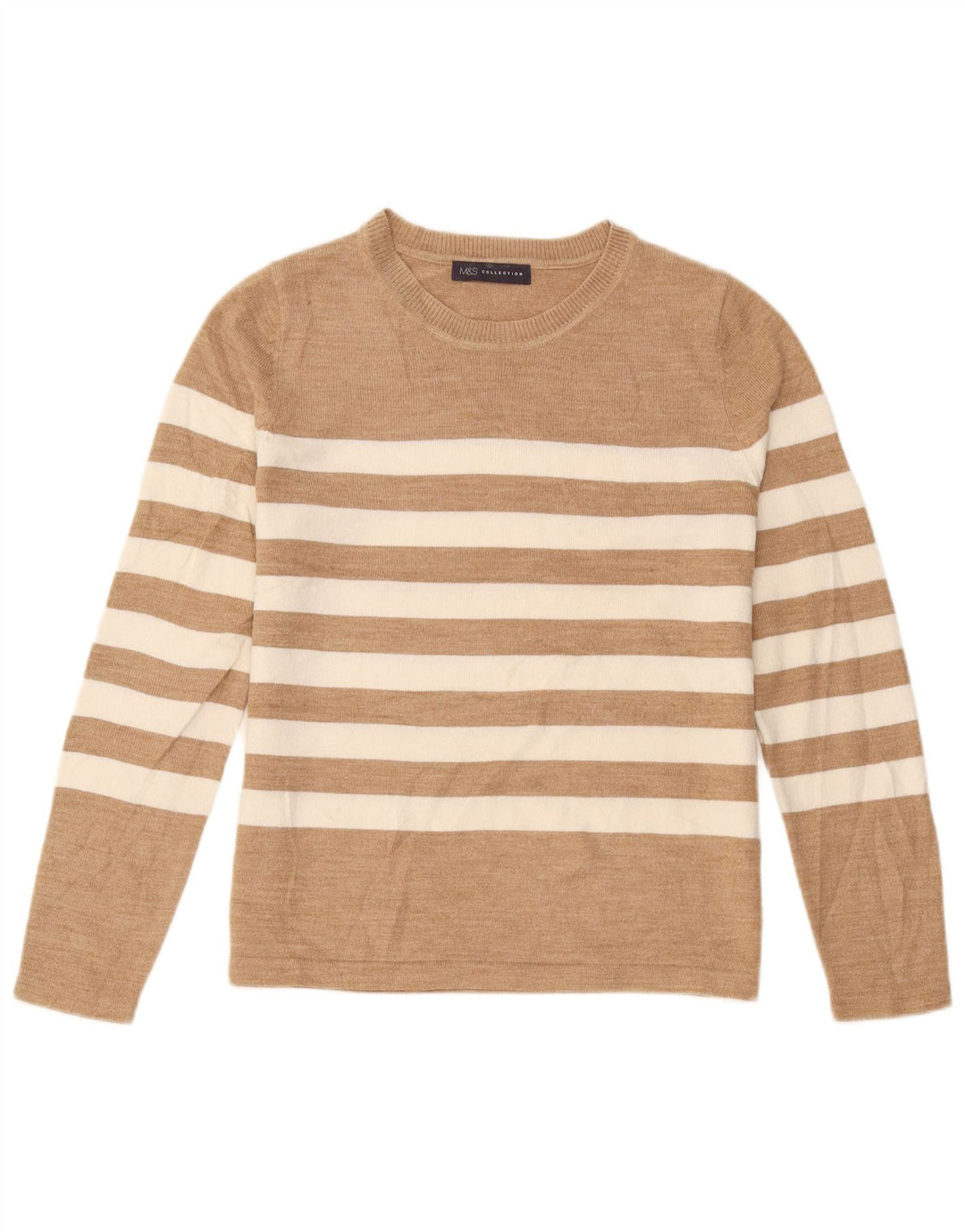 Suéter feminino Marks & Spencer com gola canoa e listrado bege médio Reino Unido 12