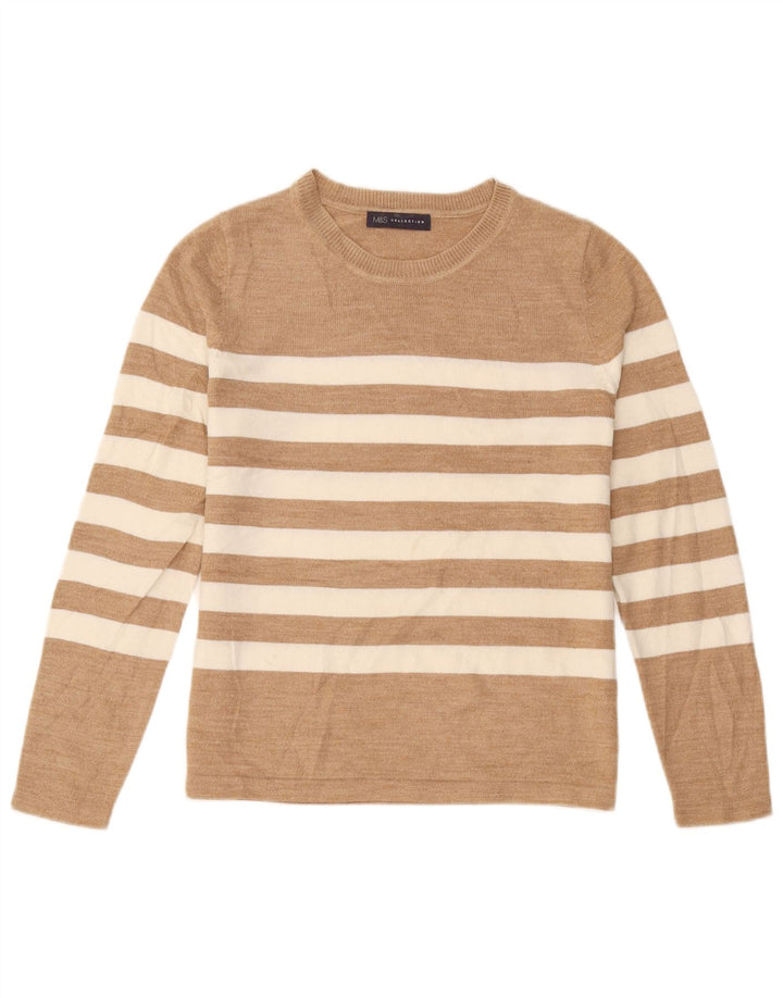 Suéter feminino Marks & Spencer com gola canoa e listrado bege médio Reino Unido 12