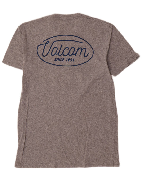 Camiseta masculina gráfica Volcom, camiseta pequena de algodão manchado cinza