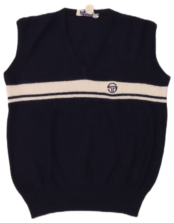 SERGIO TACCHINI Womens Vest Tank Top UK 14 Medium Navy Blue Striped Wool