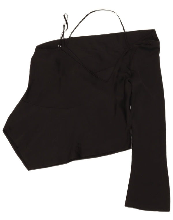 Topshop feminino assimétrico de um ombro UK 12 poliéster preto médio