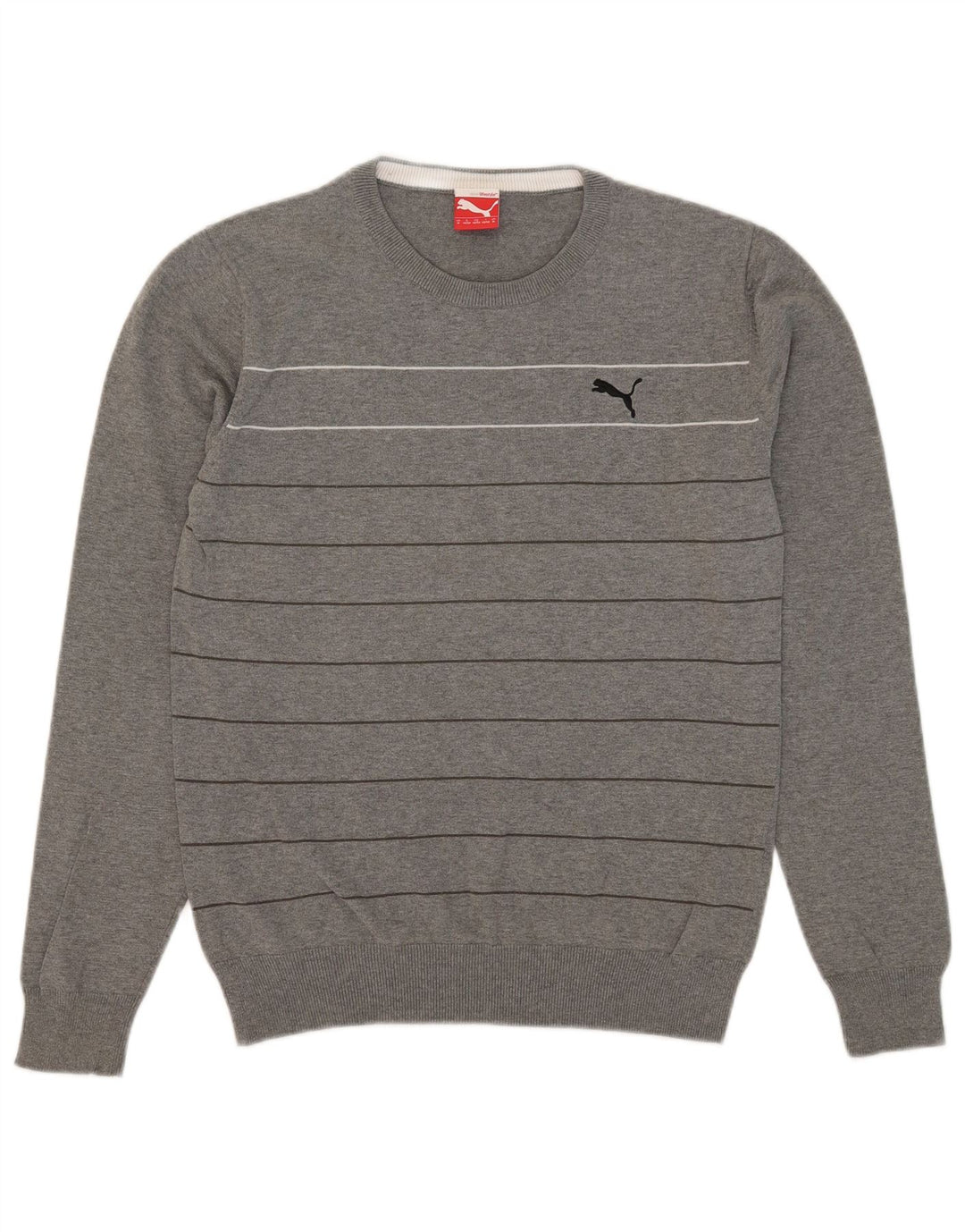 Suéter masculino Puma com gola redonda listrado cinza médio