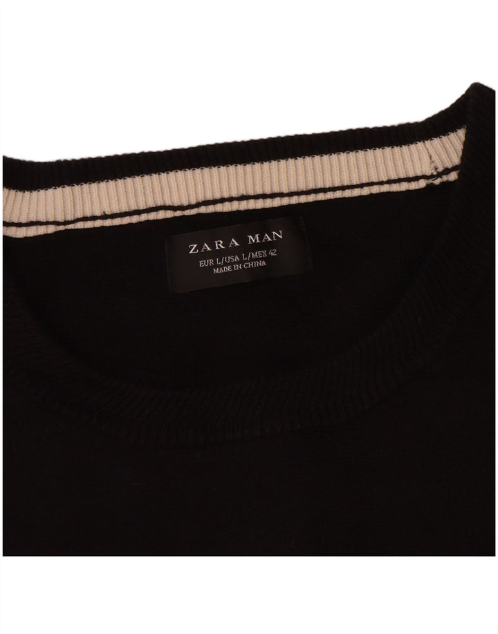 Zara Top masculino manga 3/4 grande listrado preto