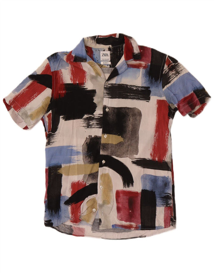 Zara Camisa masculina de manga curta e ajuste relaxado pequena geométrica multicolorida