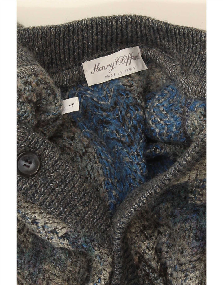 Suéter Cardigan Masculino Vintage Grande Chevron Cinza