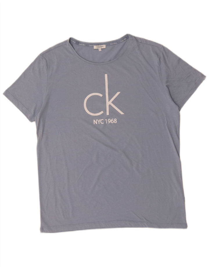 Camiseta masculina CALVIN KLEIN com estampa gráfica de algodão azul médio