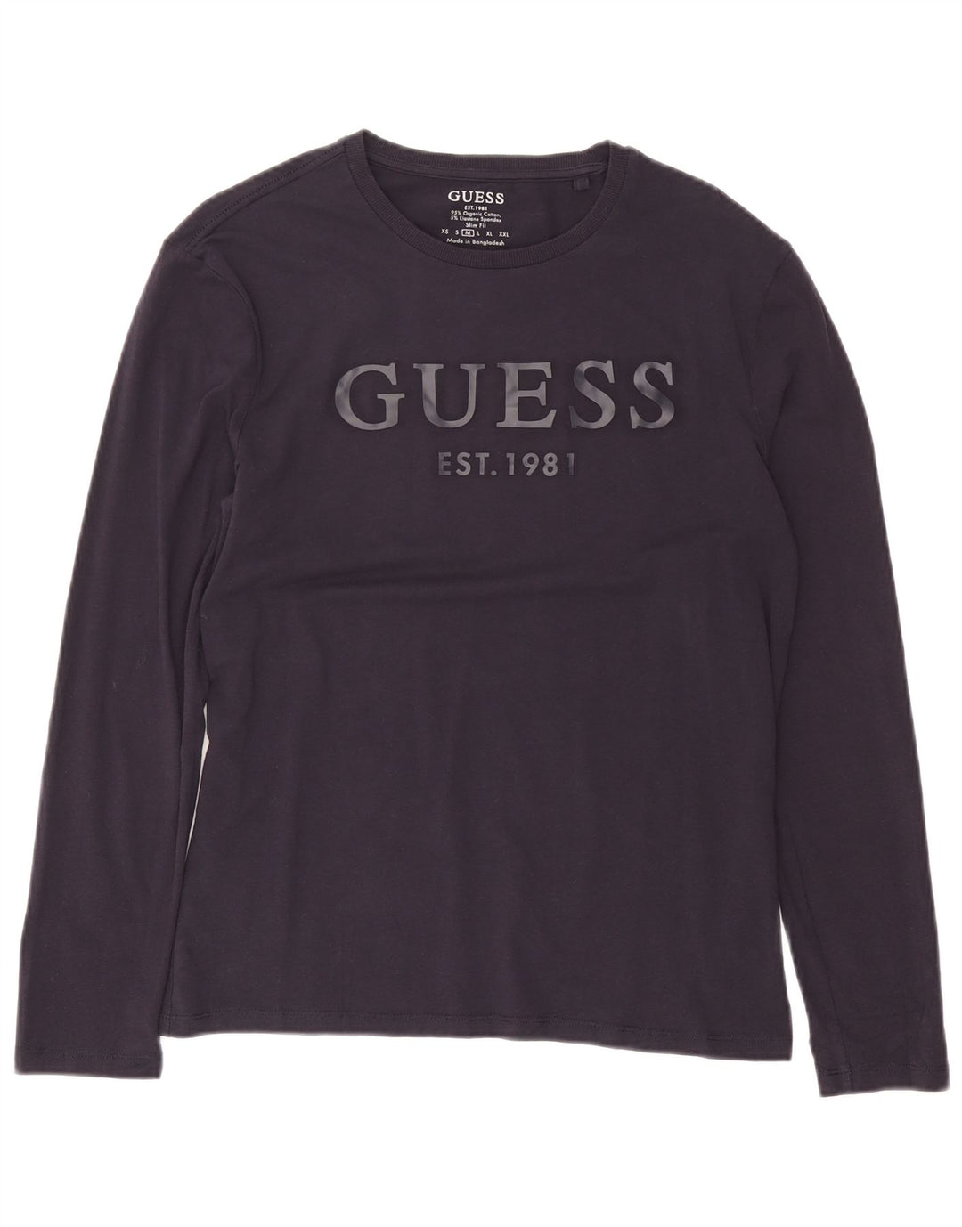 Guess Mens Slim Fit Gráfico Top Manga Longa Reino Unido 36 Pequeno Algodão Azul Marinho